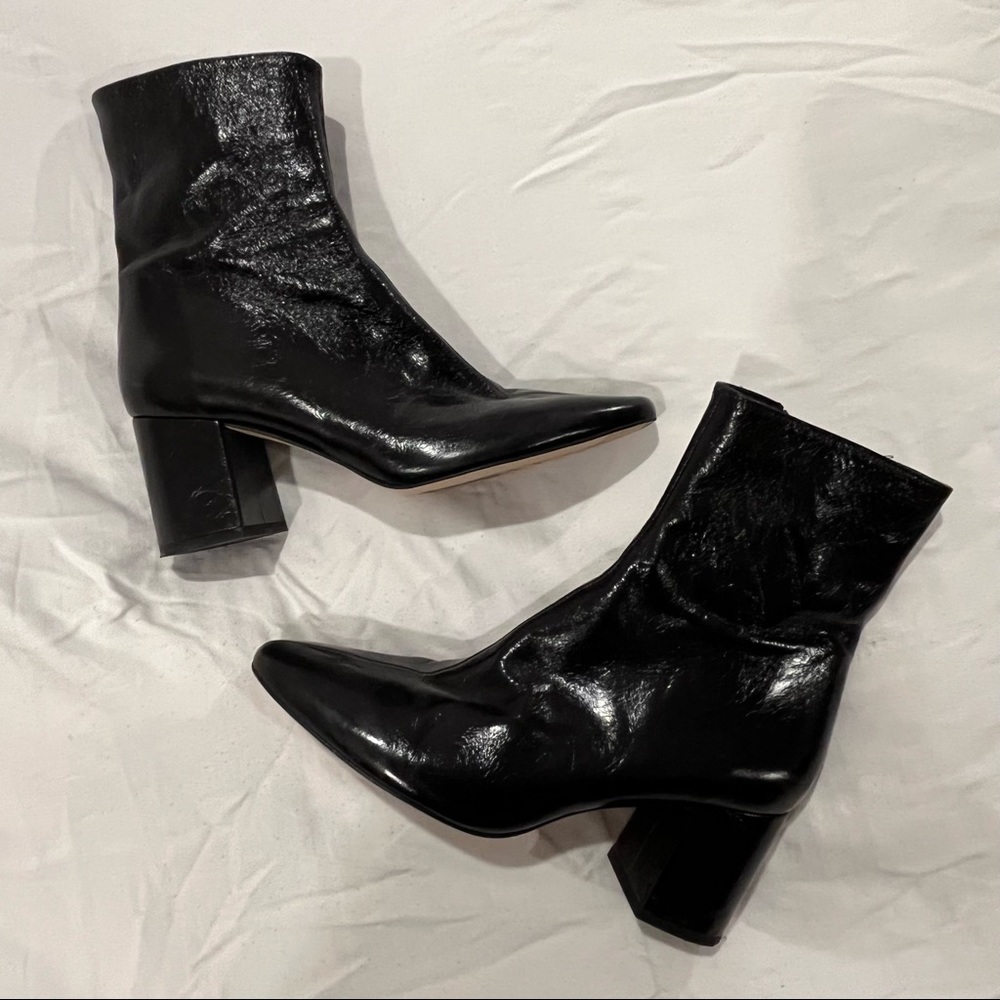 Zara Tall Black Ankle Block Heel Pointed Toe Zipper Boots Womens Size 9 US 40 UK